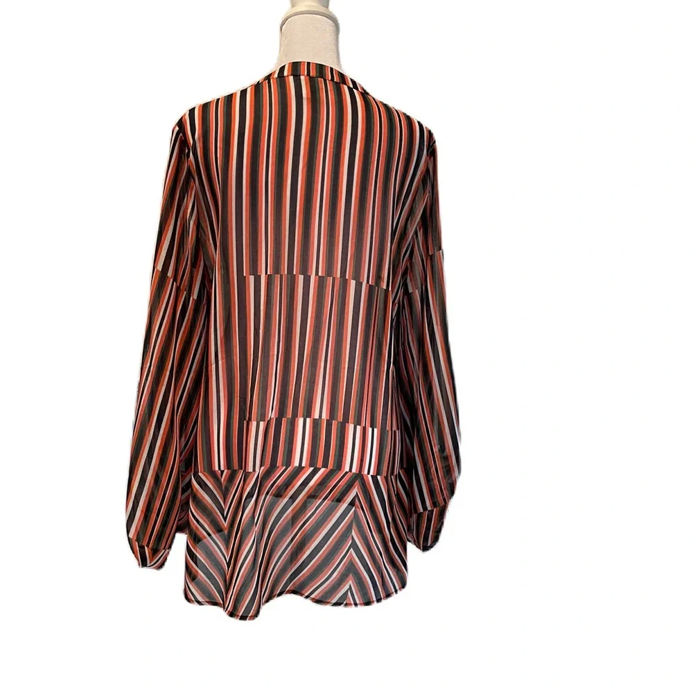 Cabi Orange, Blue, Green & White Striped Sheer V-Neck Blouse Small - Picture 3 of 13